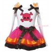 Halloween White Baby Pettitop Orange Ruffles Brown Bows & Hot Pink Skeleton Print & Hot Pink Orange Brown Trimmed Newborn Pettiskirt NG1869